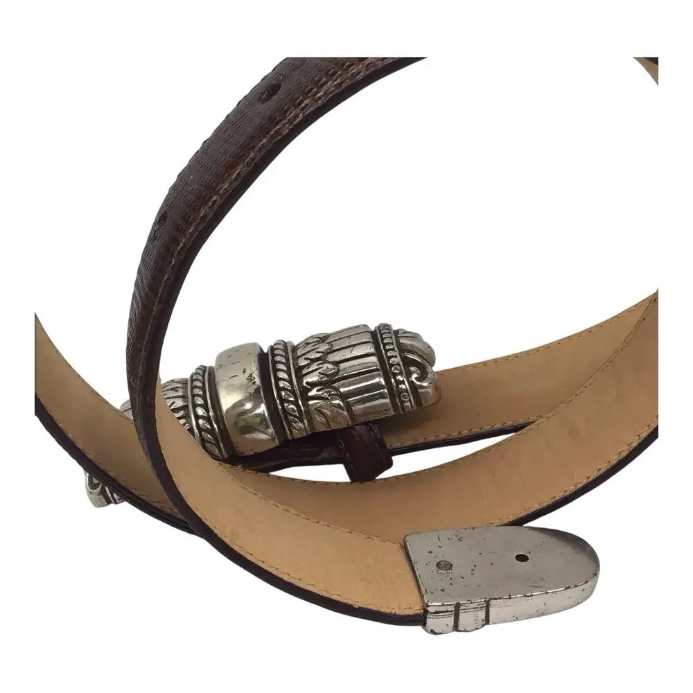 Brighton Women’s Brown Embossed Leather Belt Silver Tone Buckle Size M